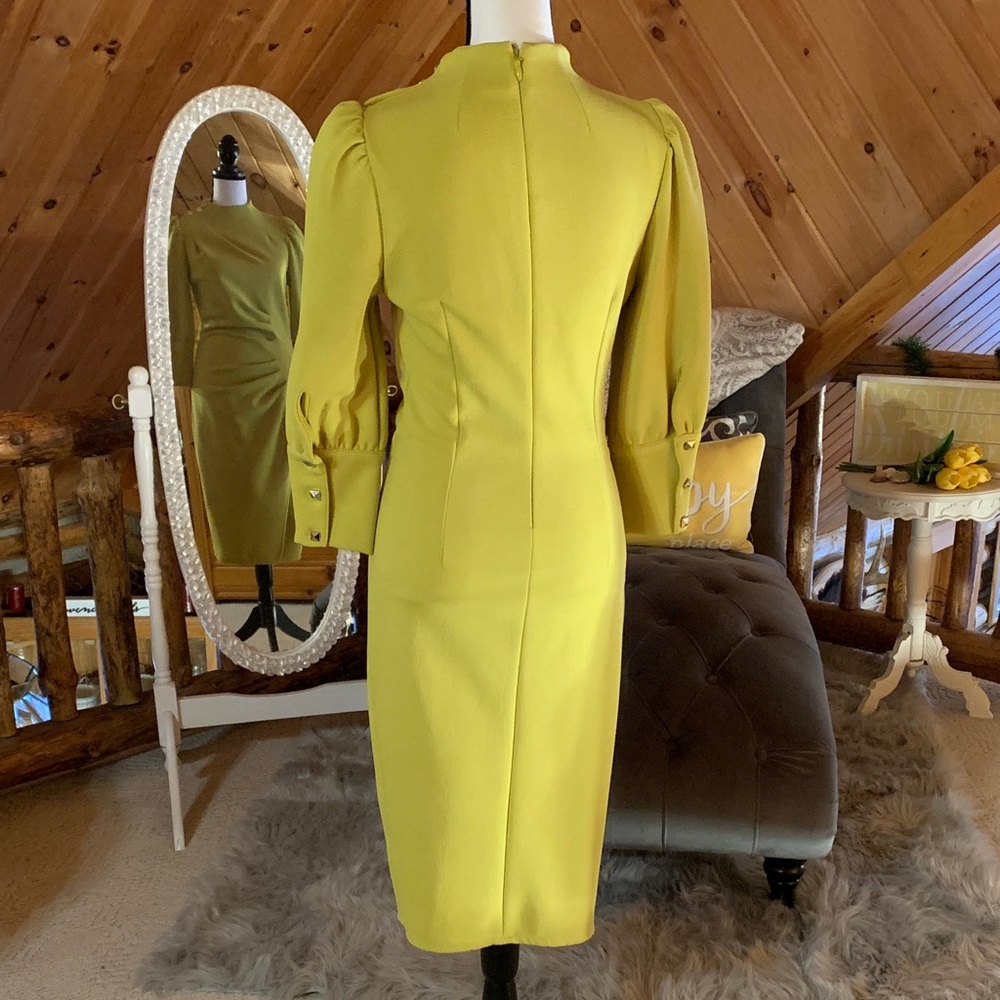 New York & Company Chartreuse Long Sleeve Dress - Picture 3 of 3